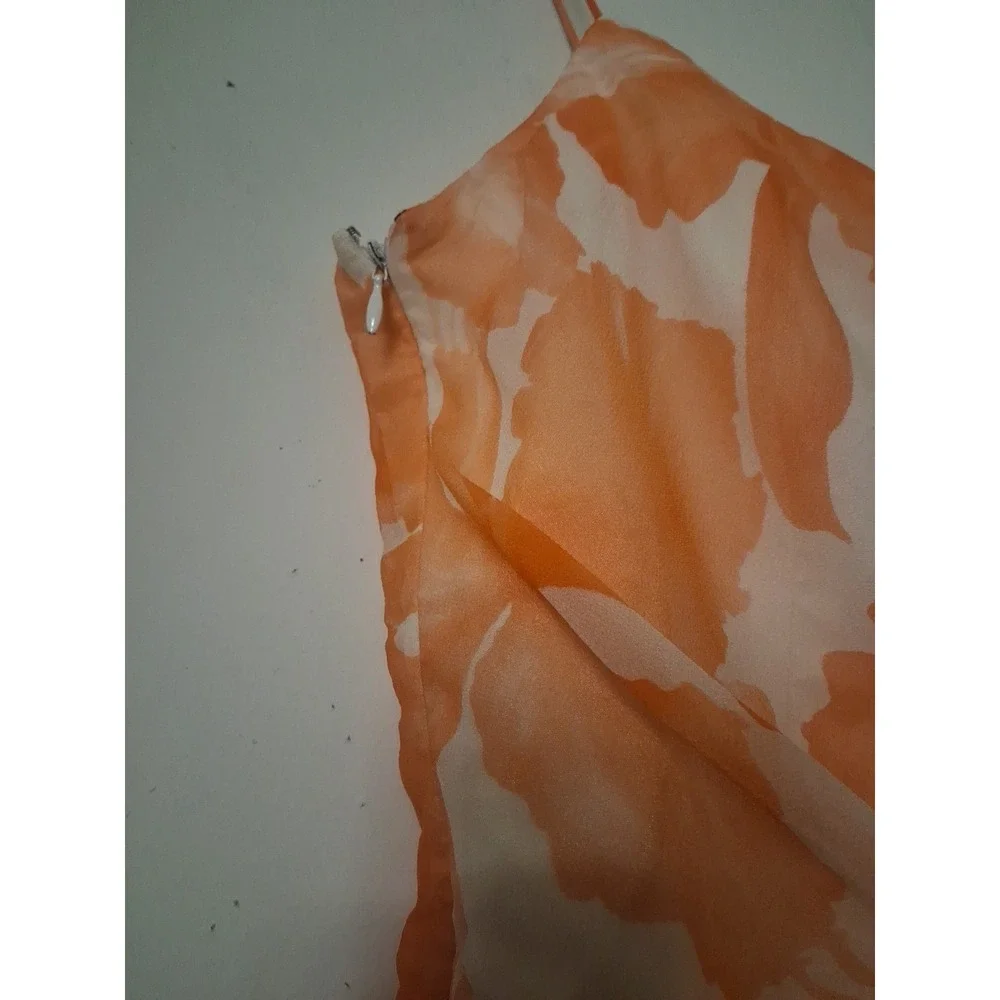 100% Silk Floral‎ Maxi Dress Women's 12 Strappy Ruffle Waterfall Chiffon Fairy - Picture 12 of 16